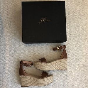 Jcrew leather platform wedge espadrilles